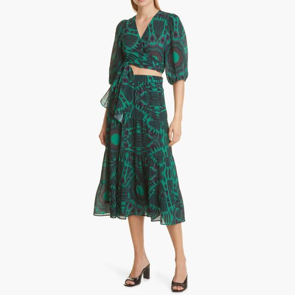 NWOT BA&SH Cally Ikat-print Gauze Crop Top Blouse In Vert Side Tie  Size Small - Picture 11 of 14